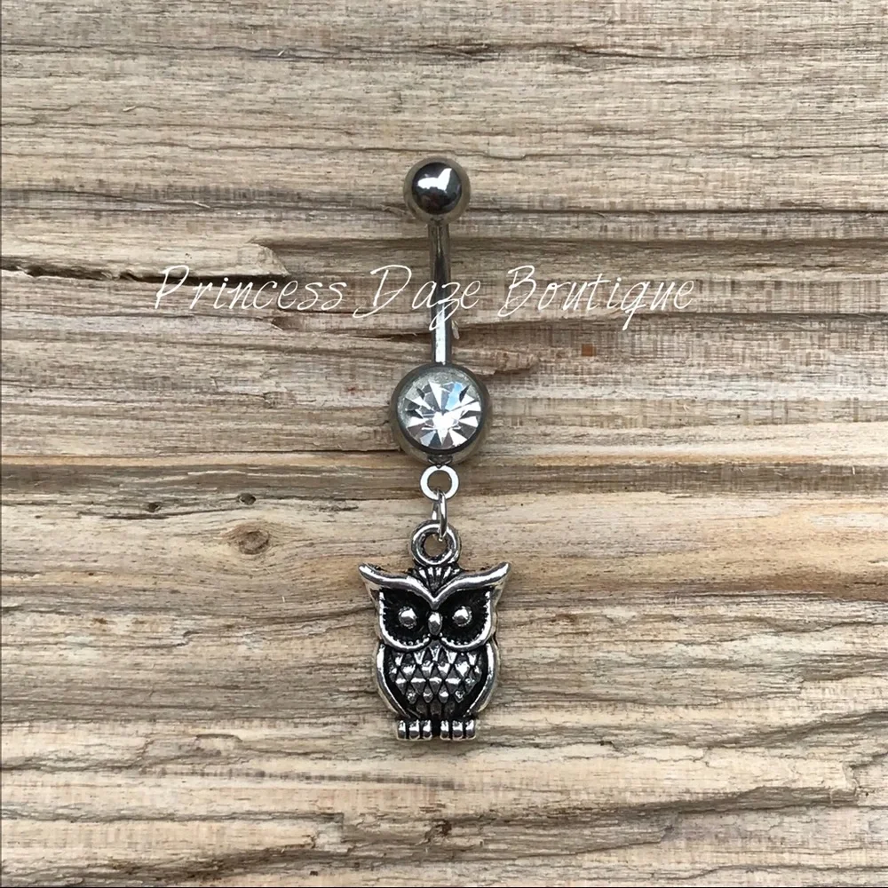 Silver Owl Belly Button‎ Ring